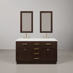 60 In. Double Sink Carrara White Marble Countertop Bath Vanity In Brown Oak