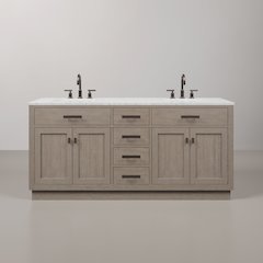 72 In. Double Sink Carrara White Marble Countertop Bath Vanity In Grey Oak