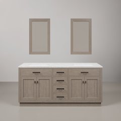 72 In. Double Sink Carrara White Marble Countertop Bath Vanity In Grey Oak