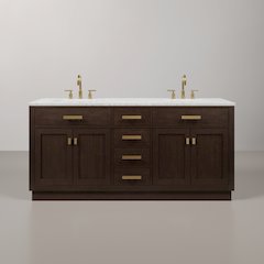 72 In. Double Sink Carrara White Marble Countertop Bath Vanity In Brown Oak