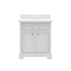 30 In. Single Sink Carrara White Marble Countertop Bath Vanity In Pure White