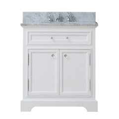 30 In. Single Sink Carrara White Marble Countertop Bath Vanity In Pure White