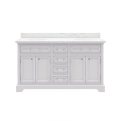 60 In. Double Sink Carrara White Marble Countertop Bath Vanity In Pure White
