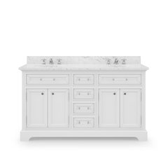 60 In. Double Sink Carrara White Marble Countertop Bath Vanity In Pure White
