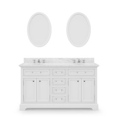 60 In. Double Sink Carrara White Marble Countertop Bath Vanity In Pure White