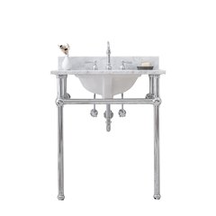 30 In. W. Single Wash Stand, P-Trap, Carrara White Marble Countertop