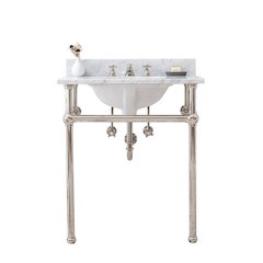 30 In. W. Single Wash Stand, P-Trap, Carrara White Marble Countertop