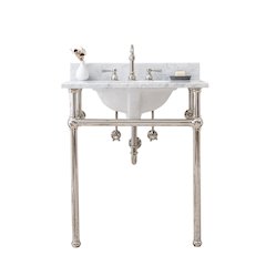 30 In. W. Single Wash Stand, P-Trap, Carrara White Marble Countertop