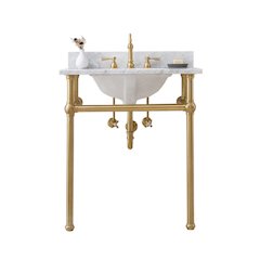 30 In. W. Single Wash Stand, P-Trap, Carrara White Marble Countertop