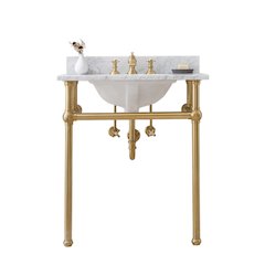 30 In. W. Single Wash Stand, P-Trap, Carrara White Marble Countertop