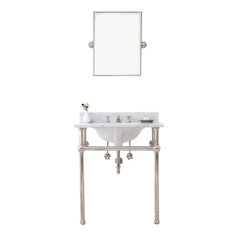 30 In. W. Single Wash Stand, P-Trap, Carrara White Marble Countertop