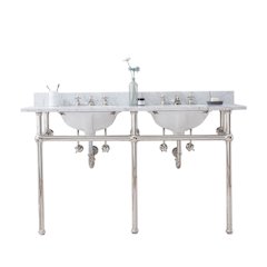 60 In. W. Double Wash Stand, P-Trap, and Carrara White Marble Countertop