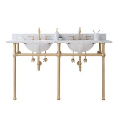 60 In. W. Double Wash Stand, P-Trap, and Carrara White Marble Countertop