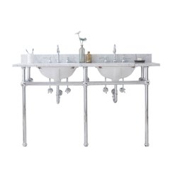 60 In. W. Double Wash Stand, P-Trap, Carrara White Marble Countertop