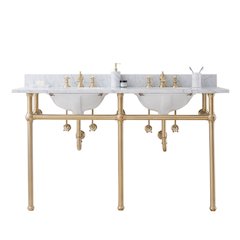 60 In. W. Double Wash Stand, P-Trap, Carrara White Marble Countertop