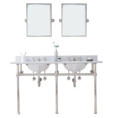 60 In. W. Double Wash Stand, P-Trap, Carrara White Marble Countertop