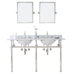 60 In. W. Double Wash Stand, P-Trap, Carrara White Marble Countertop
