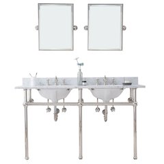 60 In. W. Double Wash Stand, P-Trap, Carrara White Marble Countertop