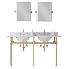 60 In. W. Double Wash Stand, P-Trap, Carrara White Marble Countertop