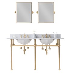 60 In. W. Double Wash Stand, P-Trap, Carrara White Marble Countertop