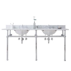 72 In. W. Double Wash Stand, P-Trap, Carrara White Marble Countertop