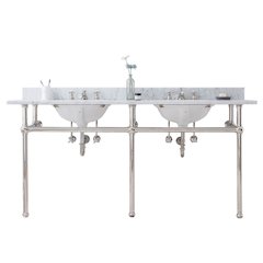 72 In. W. Double Wash Stand, P-Trap, Carrara White Marble Countertop
