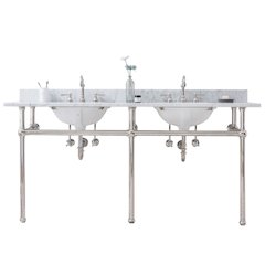 72 In. W. Double Wash Stand, P-Trap, Carrara White Marble Countertop