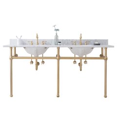 72 In. W. Double Wash Stand, P-Trap, Carrara White Marble Countertop