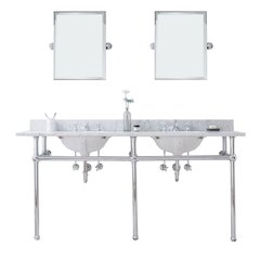 72 In. W. Double Wash Stand, P-Trap, Carrara White Marble Countertop