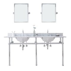 72 In. W. Double Wash Stand, P-Trap, Carrara White Marble Countertop