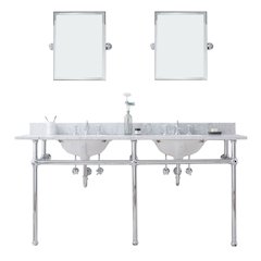 72 In. W. Double Wash Stand, P-Trap, Carrara White Marble Countertop