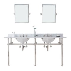 72 In. W. Double Wash Stand, P-Trap, Carrara White Marble Countertop