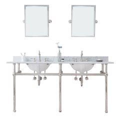 72 In. W. Double Wash Stand, P-Trap, Carrara White Marble Countertop