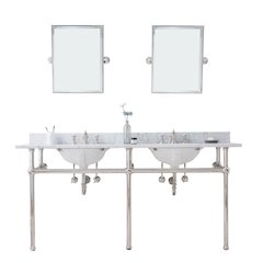 72 In. W. Double Wash Stand, P-Trap, Carrara White Marble Countertop