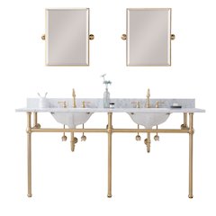 72 In. W. Double Wash Stand, P-Trap, Carrara White Marble Countertop