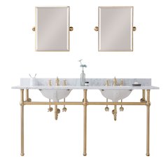 72 In. W. Double Wash Stand, P-Trap, Carrara White Marble Countertop