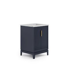 24 In. Single Sink Carrara White Marble Countertop Bath Vanity In Monarch Blue