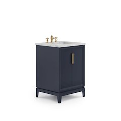 24 In. Single Sink Carrara White Marble Countertop Bath Vanity In Monarch Blue
