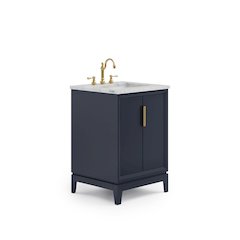 24 In. Single Sink Carrara White Marble Countertop Bath Vanity In Monarch Blue