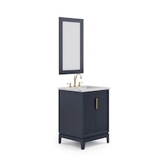 24 In. Single Sink Carrara White Marble Countertop Bath Vanity In Monarch Blue