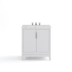 30 In. Single Sink Carrara White Marble Countertop Bath Vanity In Pure White