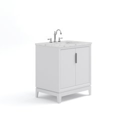 30 In. Single Sink Carrara White Marble Countertop Bath Vanity In Pure White