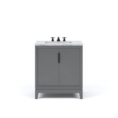 30 In. Single Sink Carrara White Marble Countertop Bath Vanity In Cashmere Grey