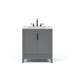 30 In. Single Sink Carrara White Marble Countertop Bath Vanity In Cashmere Grey