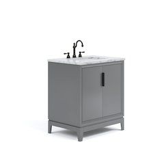 30 In. Single Sink Carrara White Marble Countertop Bath Vanity In Cashmere Grey