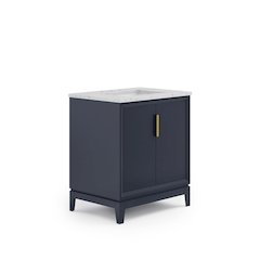 30 In. Single Sink Carrara White Marble Countertop Bath Vanity In Monarch Blue