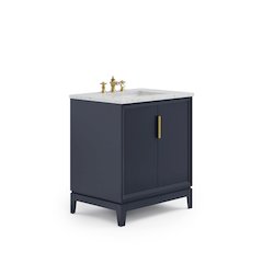 30 In. Single Sink Carrara White Marble Countertop Bath Vanity In Monarch Blue