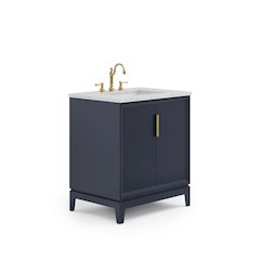 30 In. Single Sink Carrara White Marble Countertop Bath Vanity In Monarch Blue
