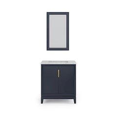 30 In. Single Sink Carrara White Marble Countertop Bath Vanity In Monarch Blue