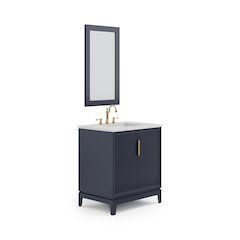 30 In. Single Sink Carrara White Marble Countertop Bath Vanity In Monarch Blue